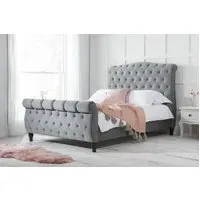 King Size Sleigh Bed Frame - Grey, Fabric