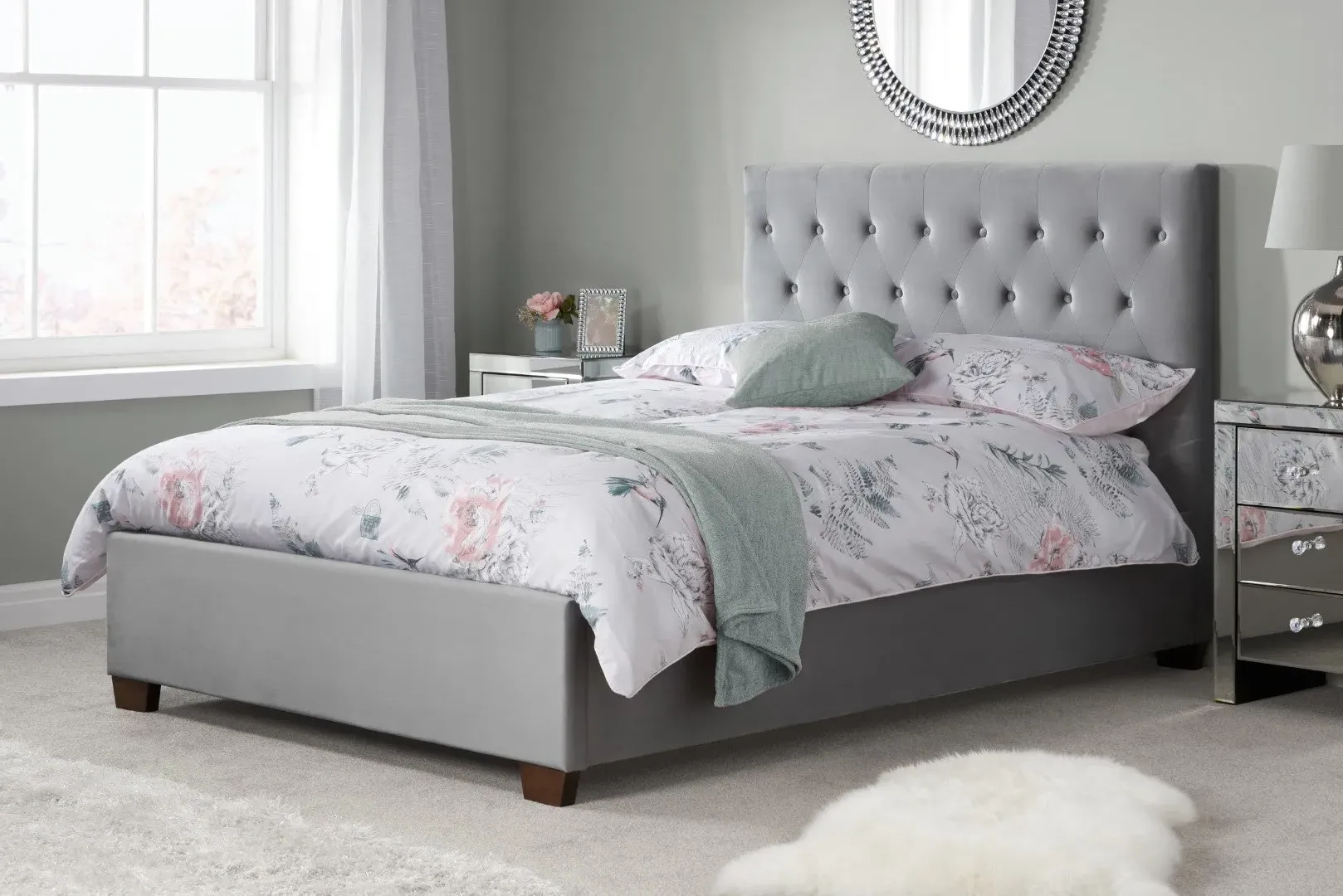 King Size Sleigh Bed Frame - Steel, Velvet