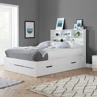 King Size Storage Bed with Drawer - White, Wood
