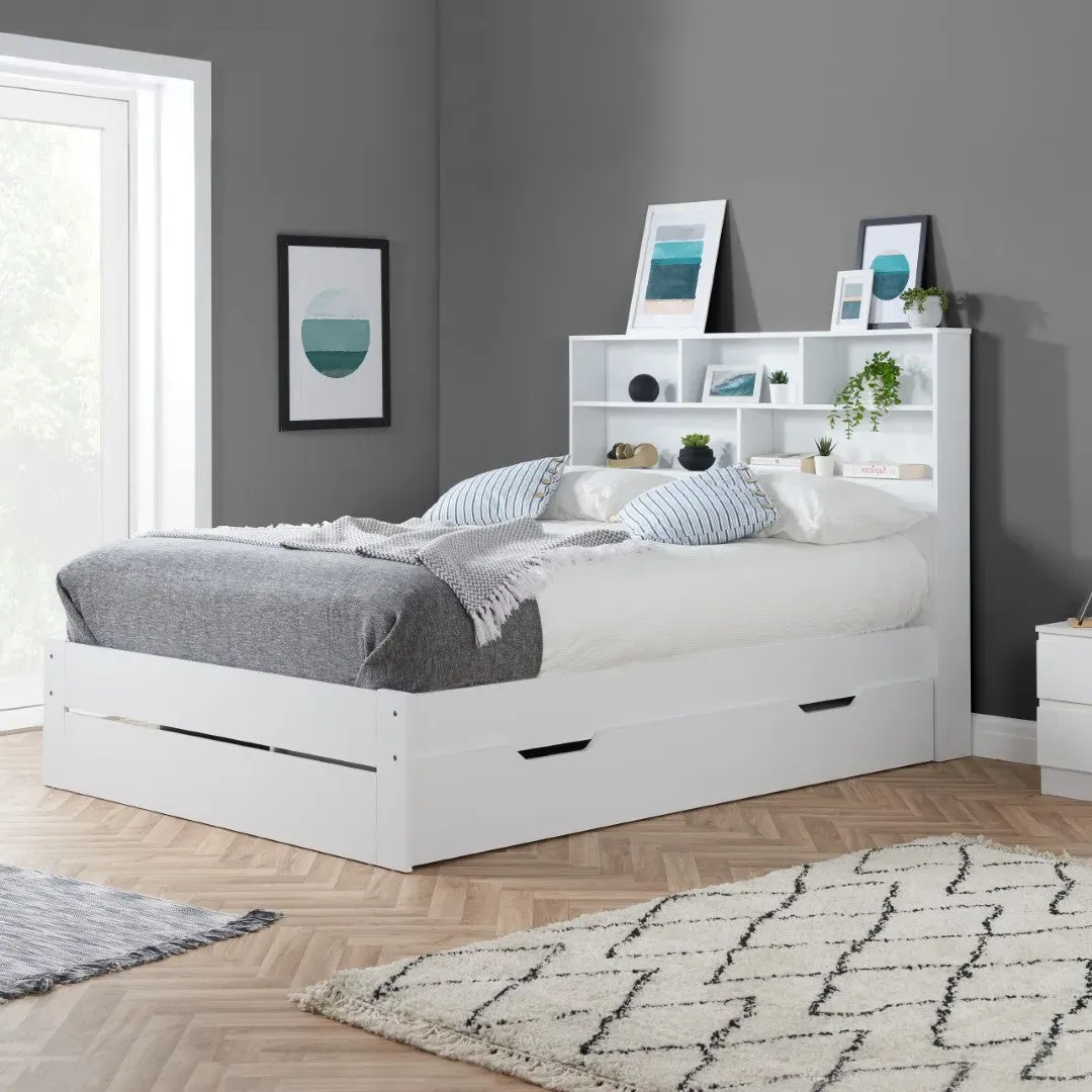 King Size Storage Bed with Drawer - White, Wood image