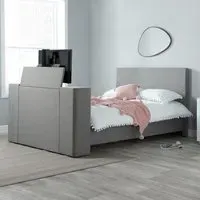 King Size TV Bed Frame with Storage - Grey, Fabric
