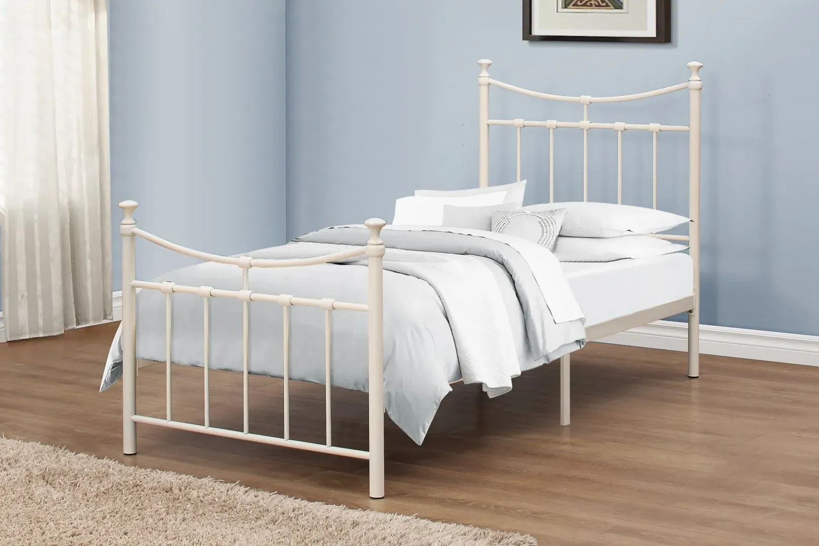 Single Bed Frame with Curved Rails - White, Metal image