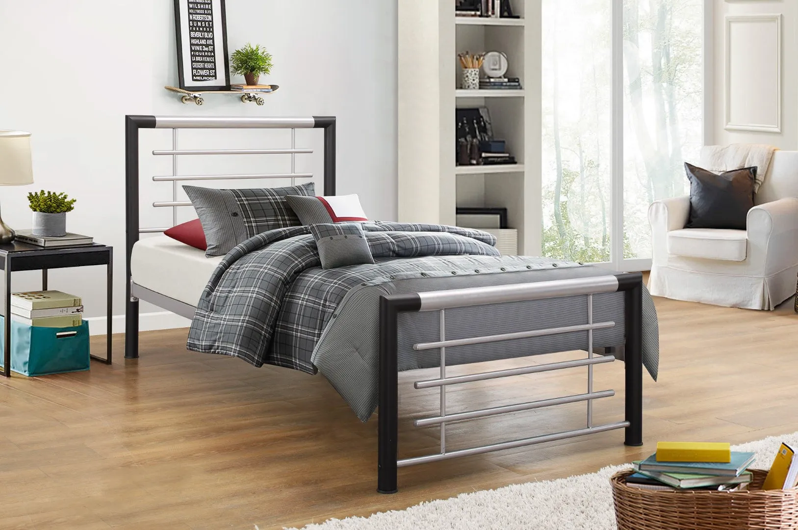 Single Bed Frame with Sprung Slats - Black, Metal image