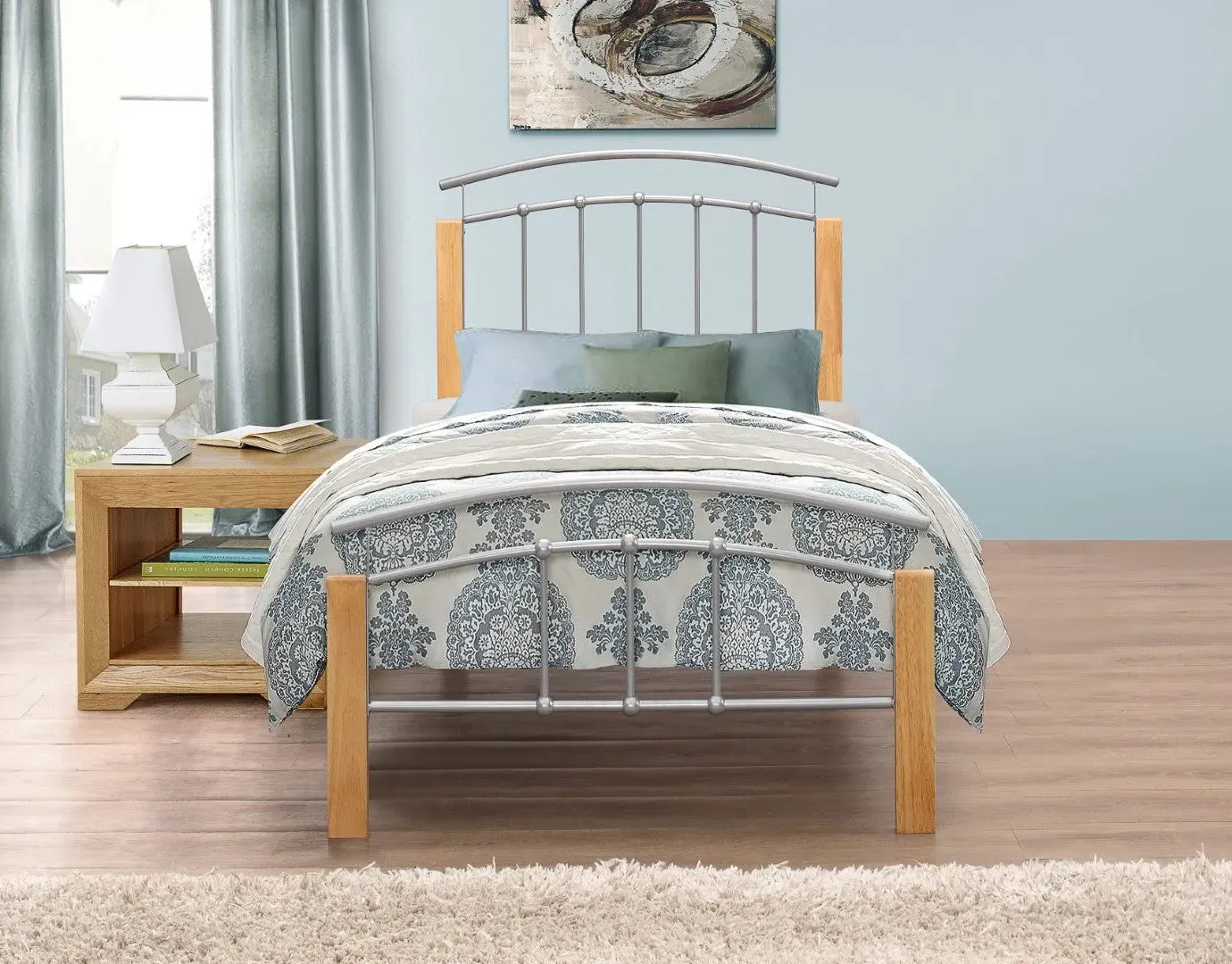 Single Bed Frame with Sprung Slats - Silver, Metal image
