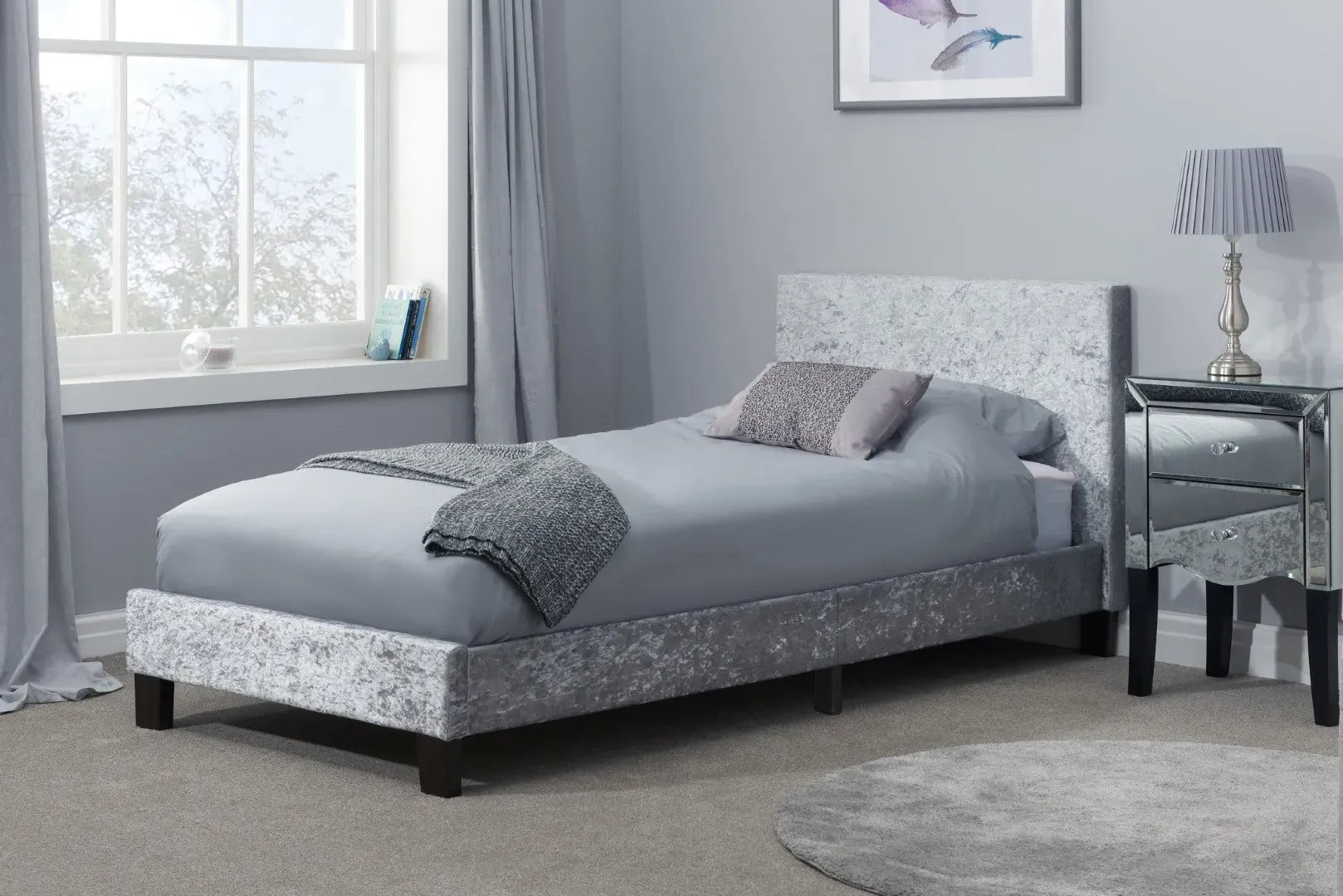 Single Bed Frame with Sprung Slats - Steel, Velvet image