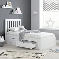 Single Bed Frame with Storage - White, Wood