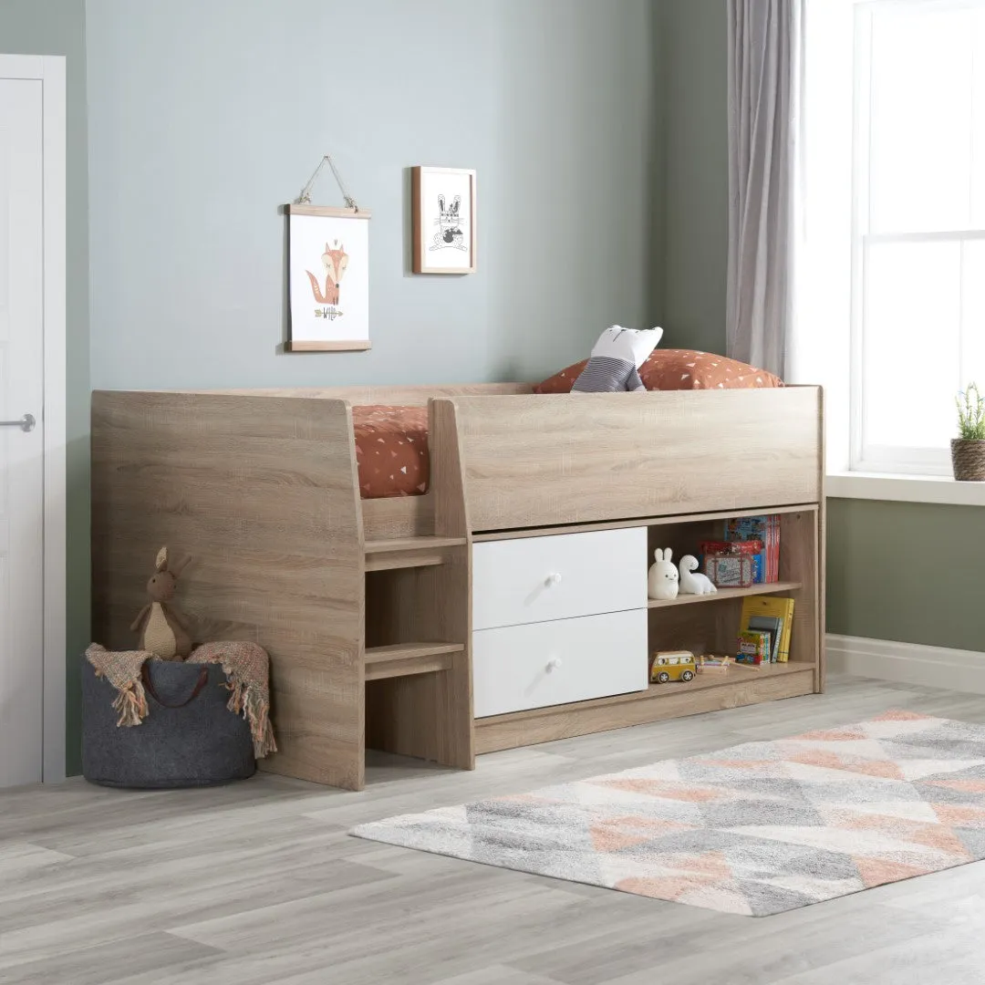 Single Cabin Bed with Shelving - White, Chipboard