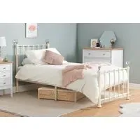 Single Metal Bed Frame with Crystal Finials - White