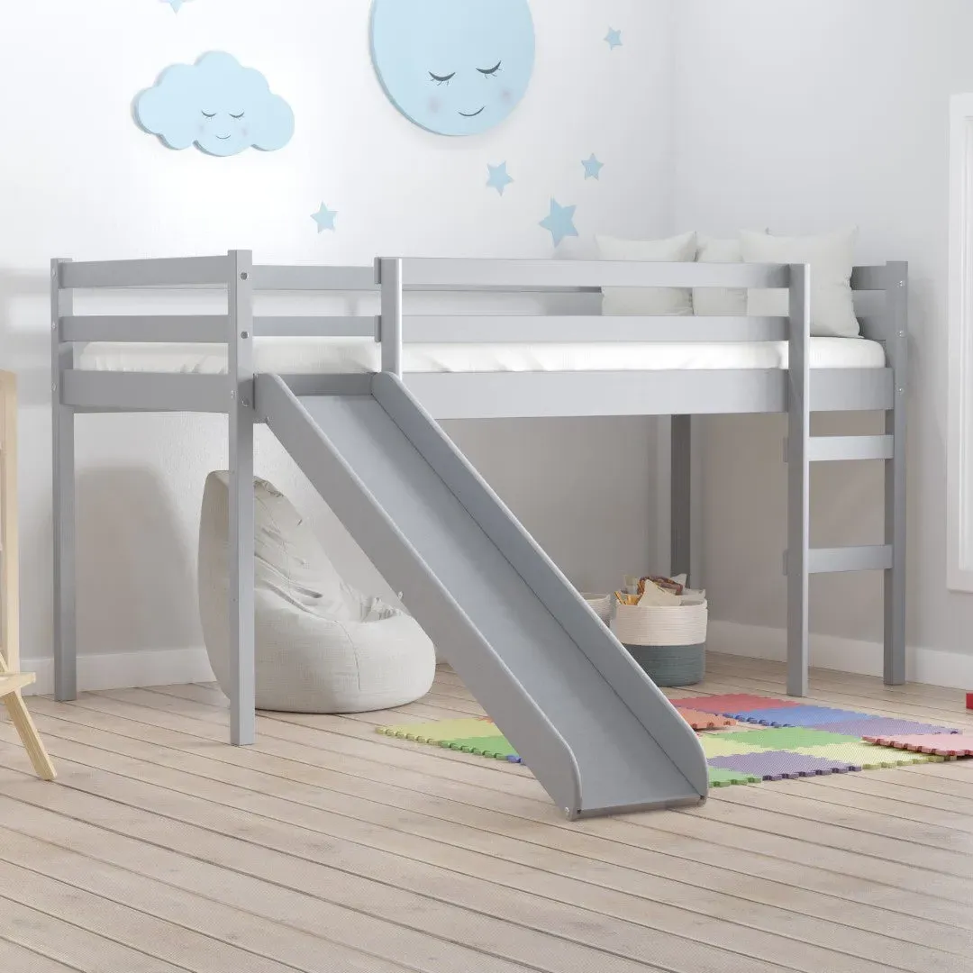 Single Midi Sleeper Bed with Slide - Grey, Pine image