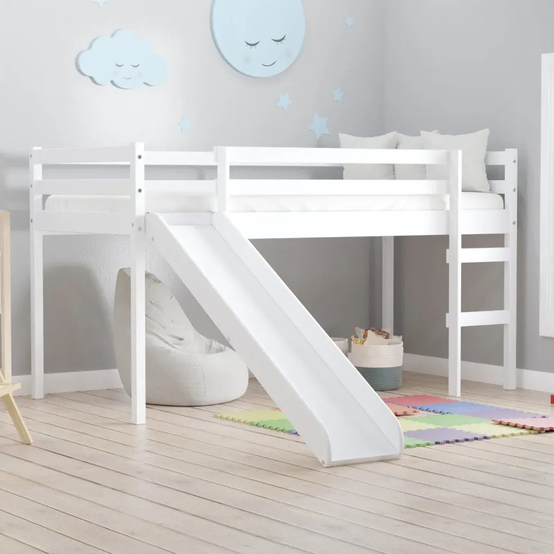 Single Midi Sleeper Bed with Slide - White, Pine