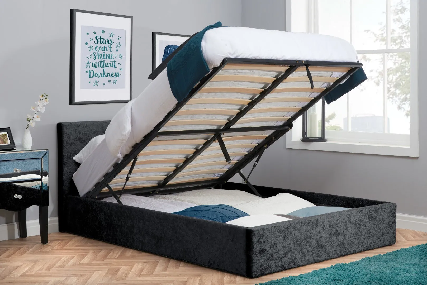 Single Ottoman Bed with Storage - Black, Velvet image