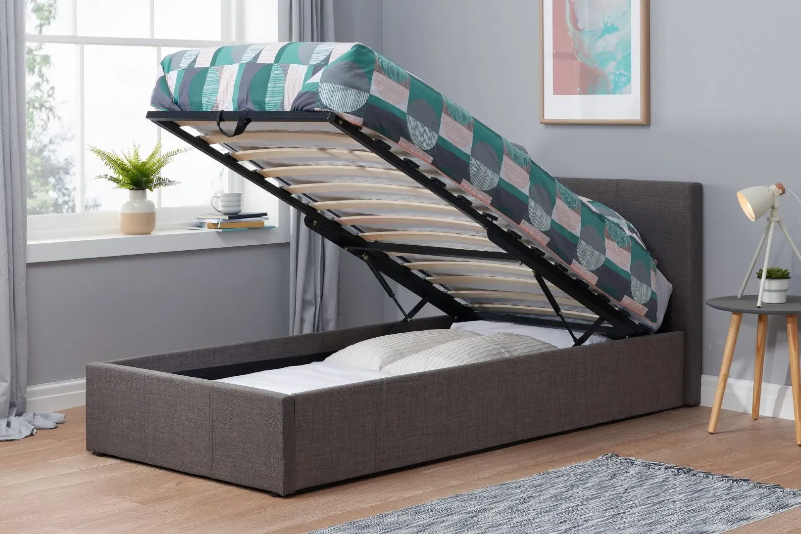 Single Ottoman Bed with Storage - Brown, Faux Leather image