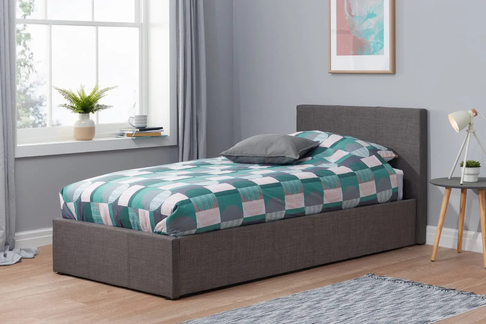 Single Ottoman Bed with Storage - Grey, Fabric image