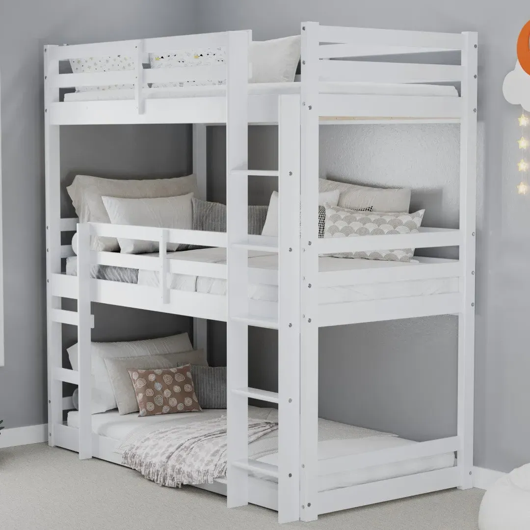 Single Triple Bunk Bed Frame - White, Pine