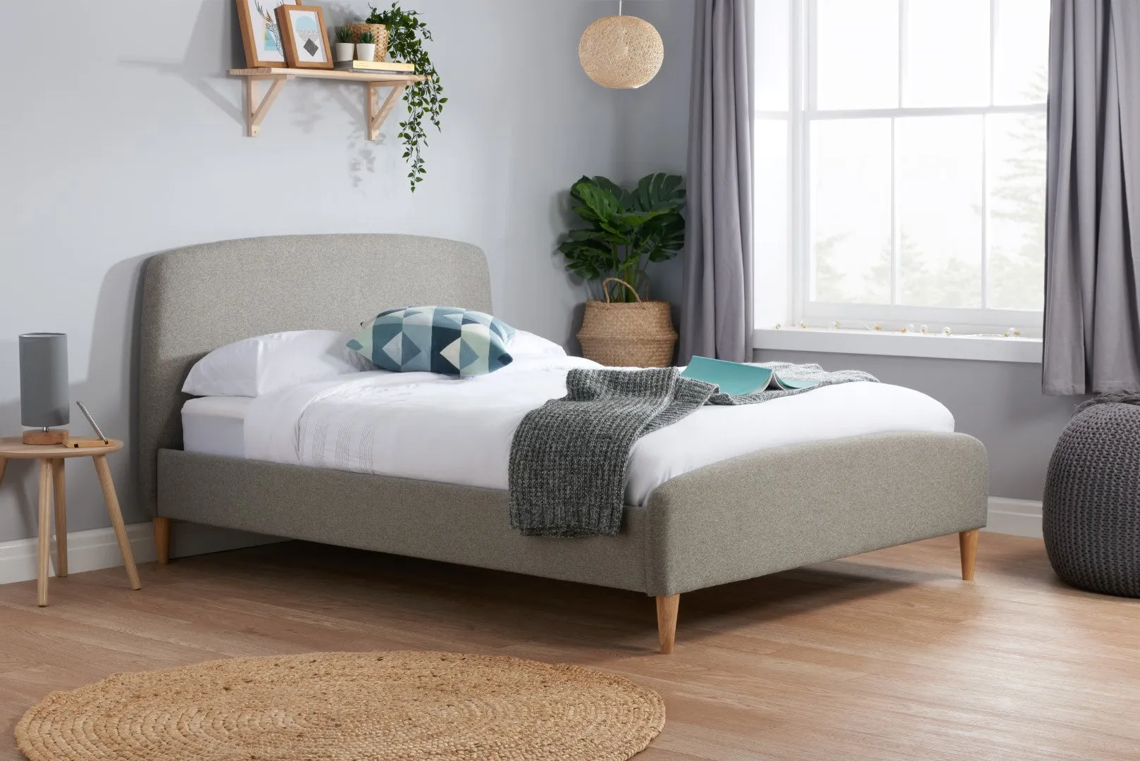 Small Double Bed Frame - Grey, Fabric
