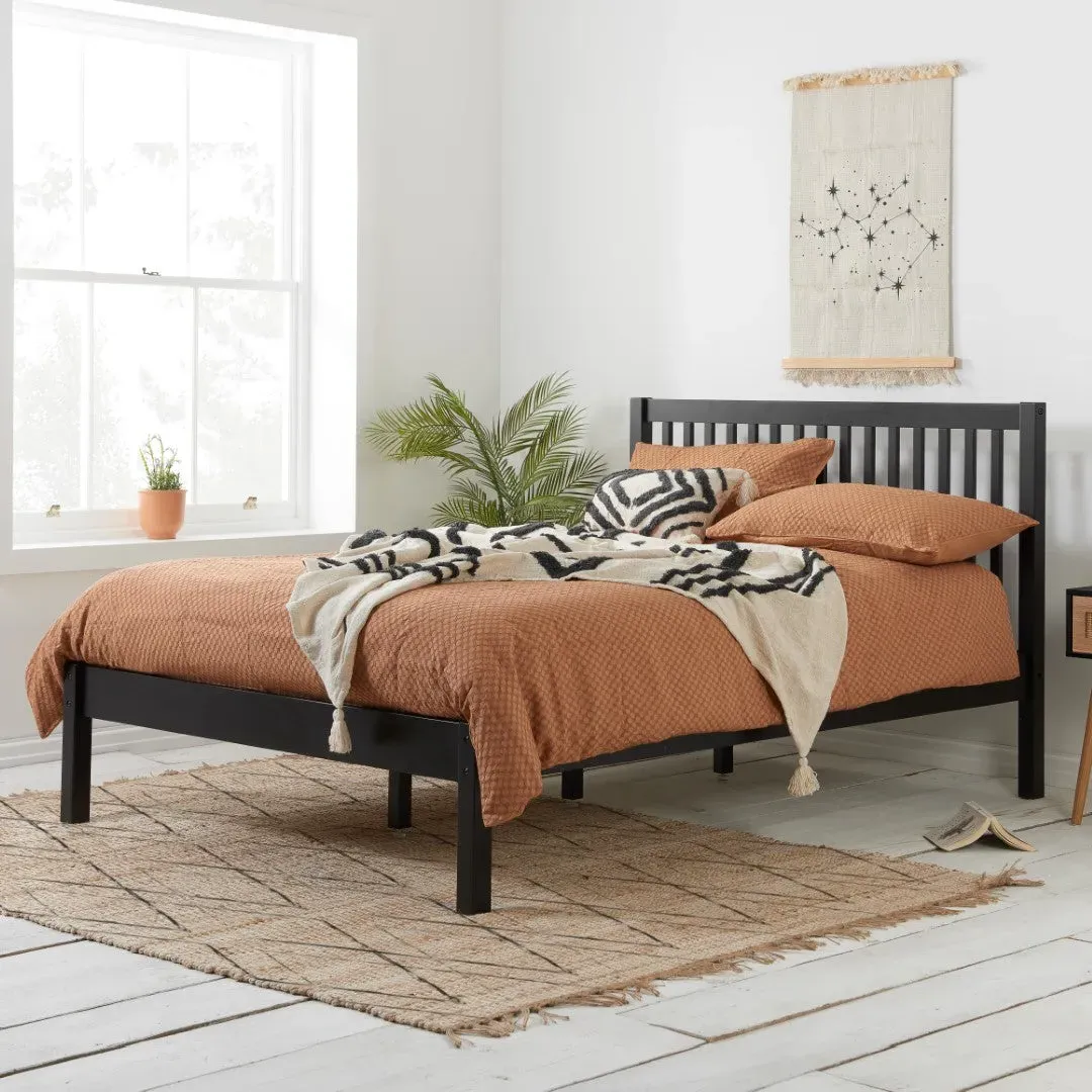 Small Double Bed Frame Shaker Style - Black, Pine