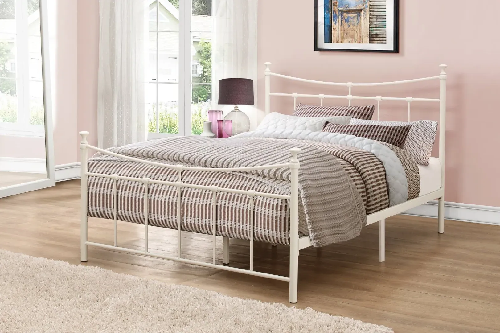 Small Double Bed Frame with Curved Rails - White