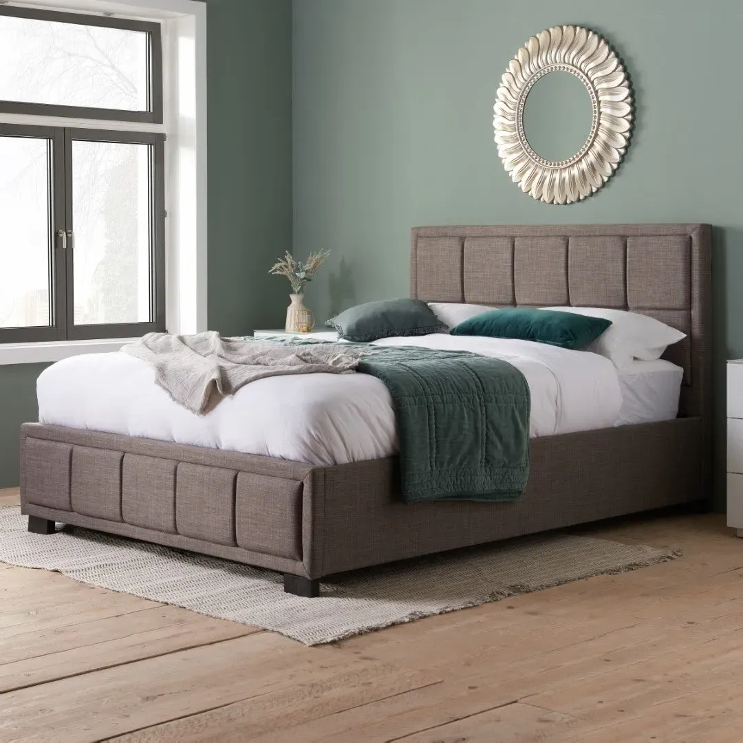 Small Double Bed Frame with Headboard - Grey, Fabric image