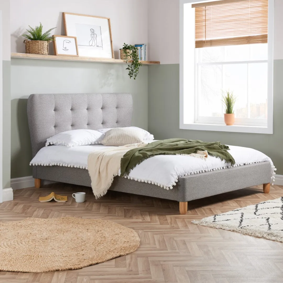 Small Double Bed Frame with Headboard - Grey, Fabric image