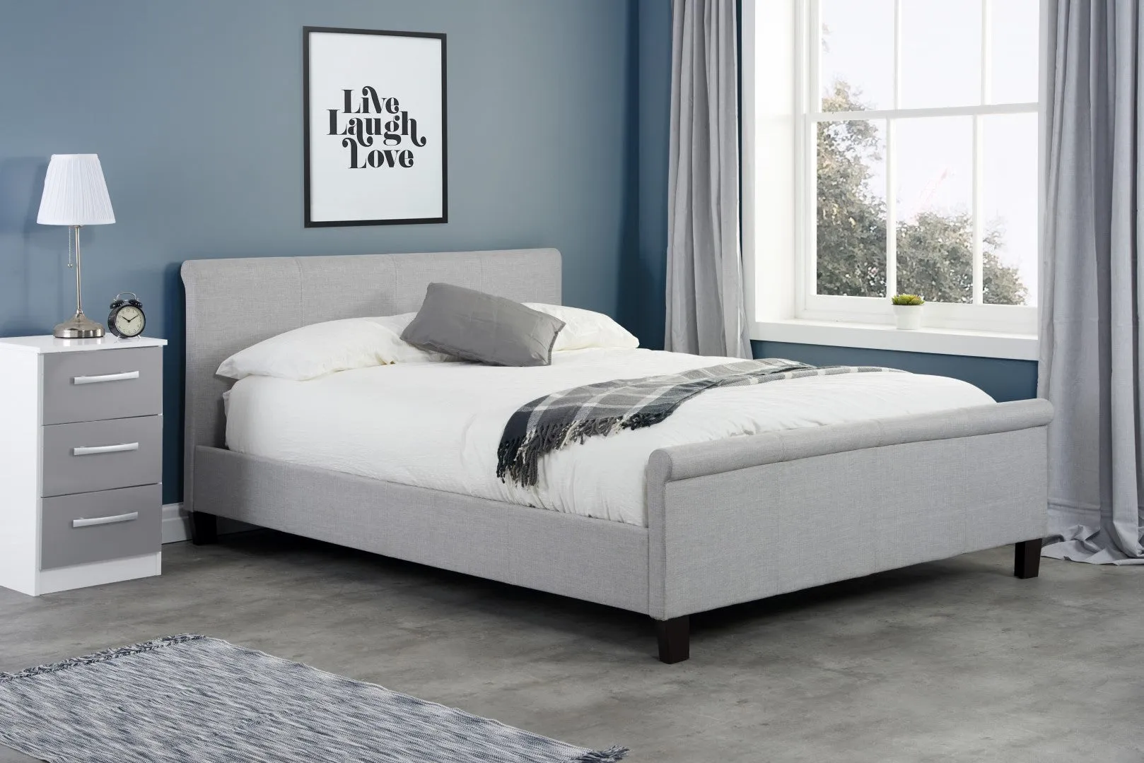 Small Double Bed Frame with Slats - Grey, Fabric image