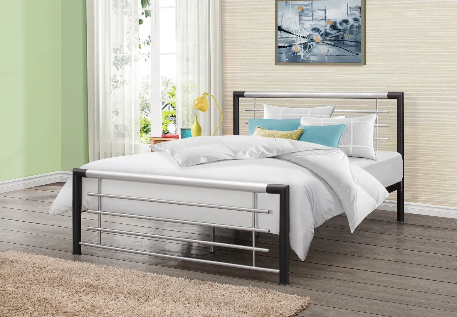 Small Double Bed Frame with Sprung Slats - Black, Metal