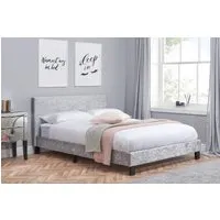 Small Double Bed Frame with Sprung Slats - Steel, Velvet
