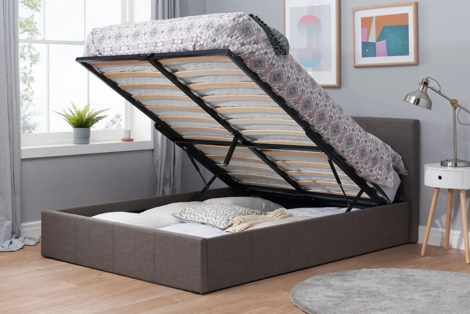 Small Double Ottoman Bed Frame - Grey, Fabric image