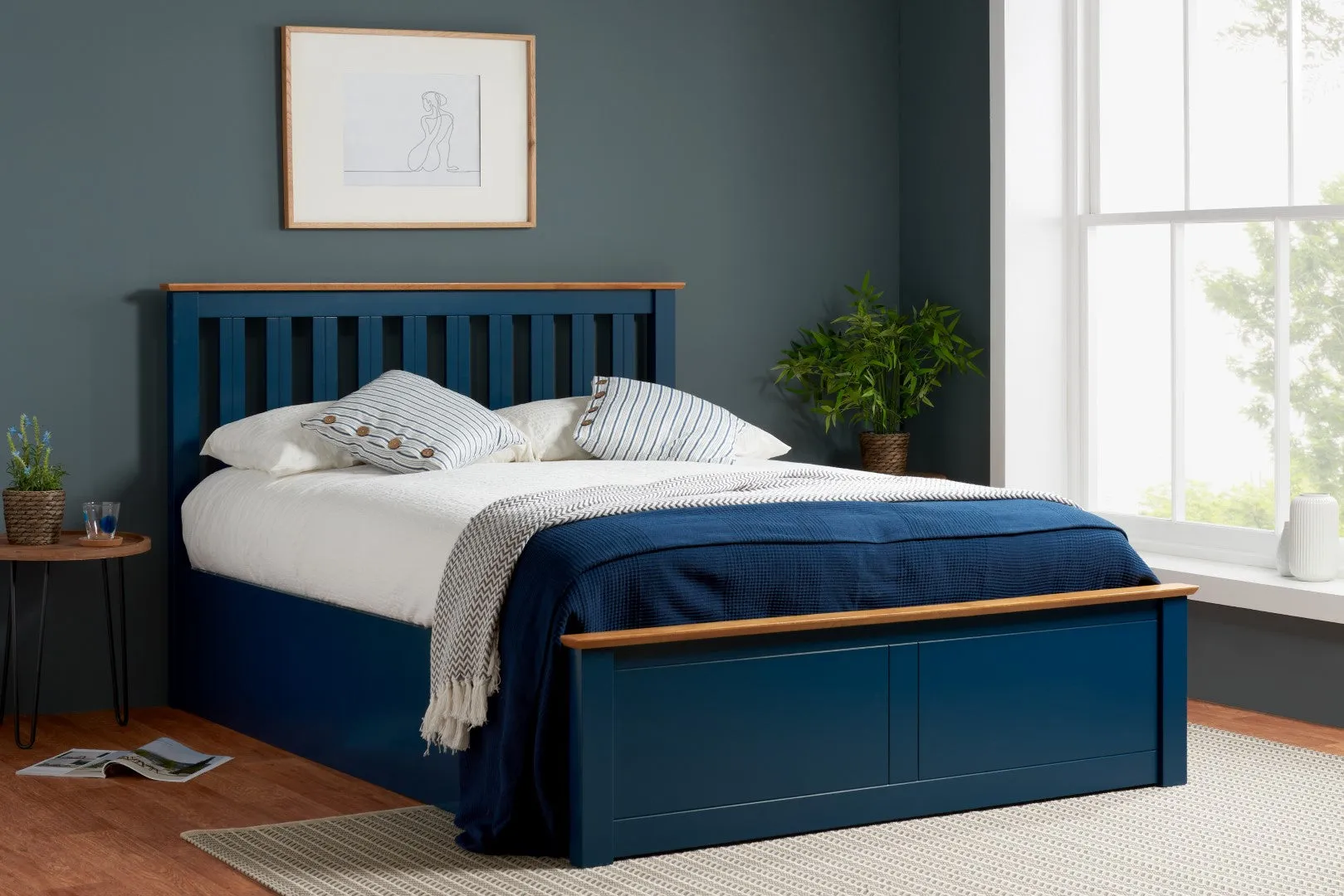 Small Double Ottoman Bed Frame - Navy Blue, Wood image