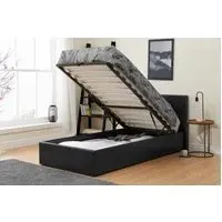 Small Double Ottoman Bed with Storage - Black, Faux Leather