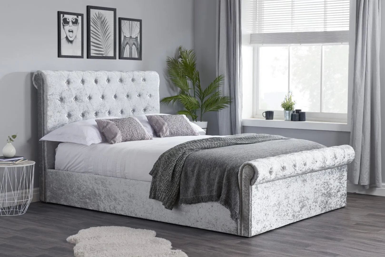 Small Double Ottoman Bed with Storage - Grey, Fabric