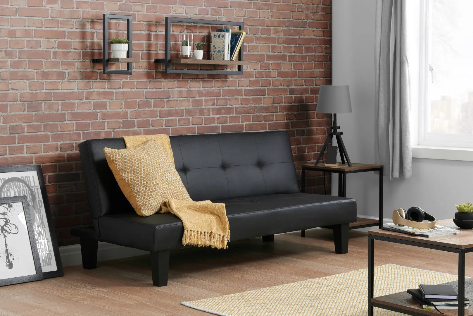Sofa Bed with Click Clack - Black, Faux Leather image
