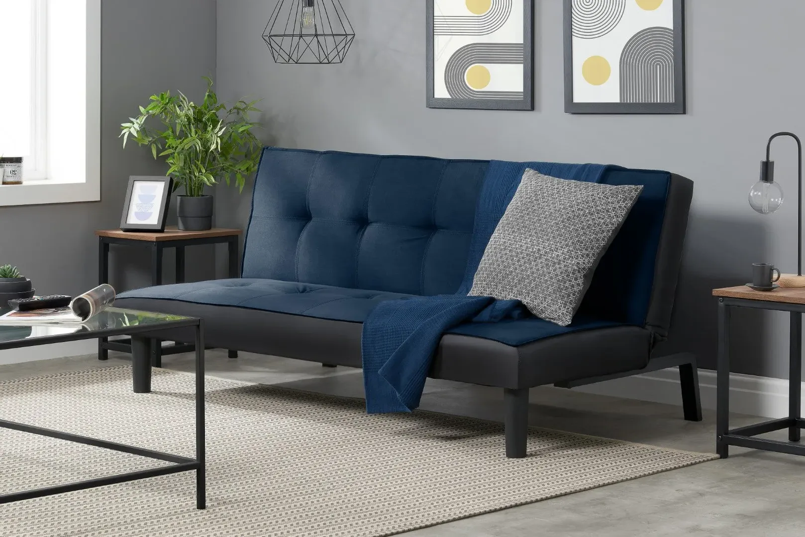 Sofa Bed with Click Clack - Blue, Velvet image
