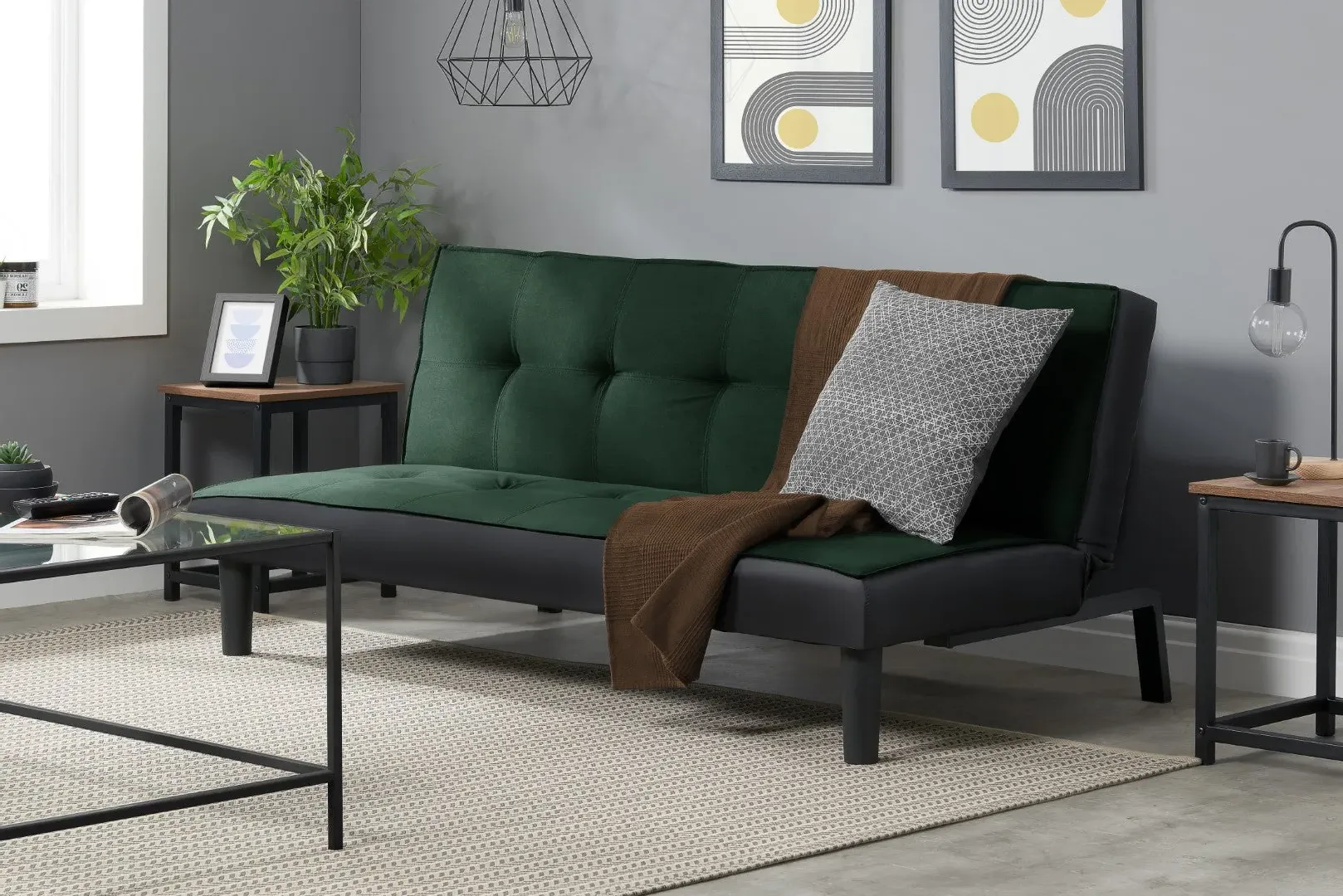 Sofa Bed with Click Clack - Green, Velvet