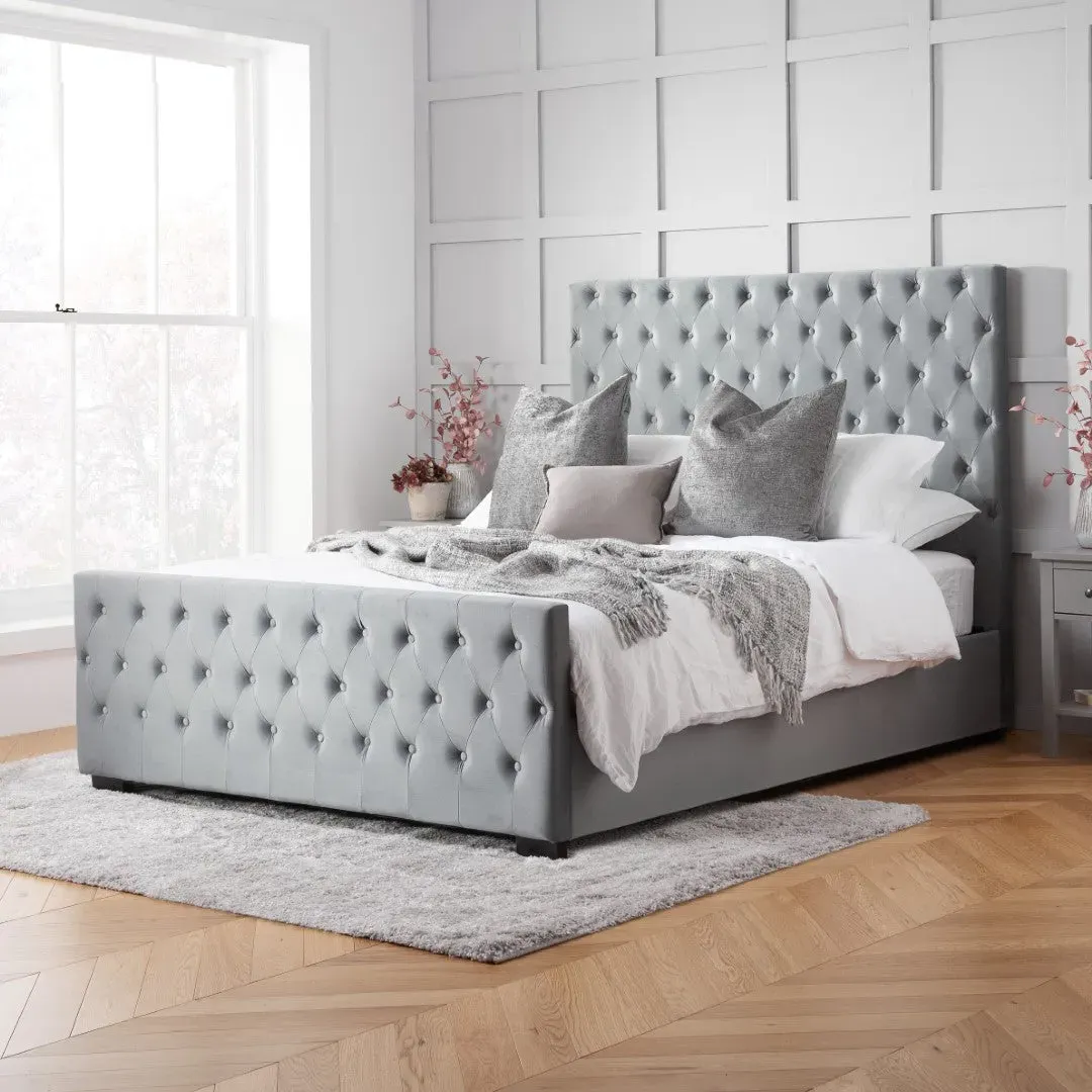 Super King Bed Frame - Grey, Velvet Fabric image