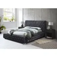 Super King Bed Frame with Buttoned Headboard - Grey