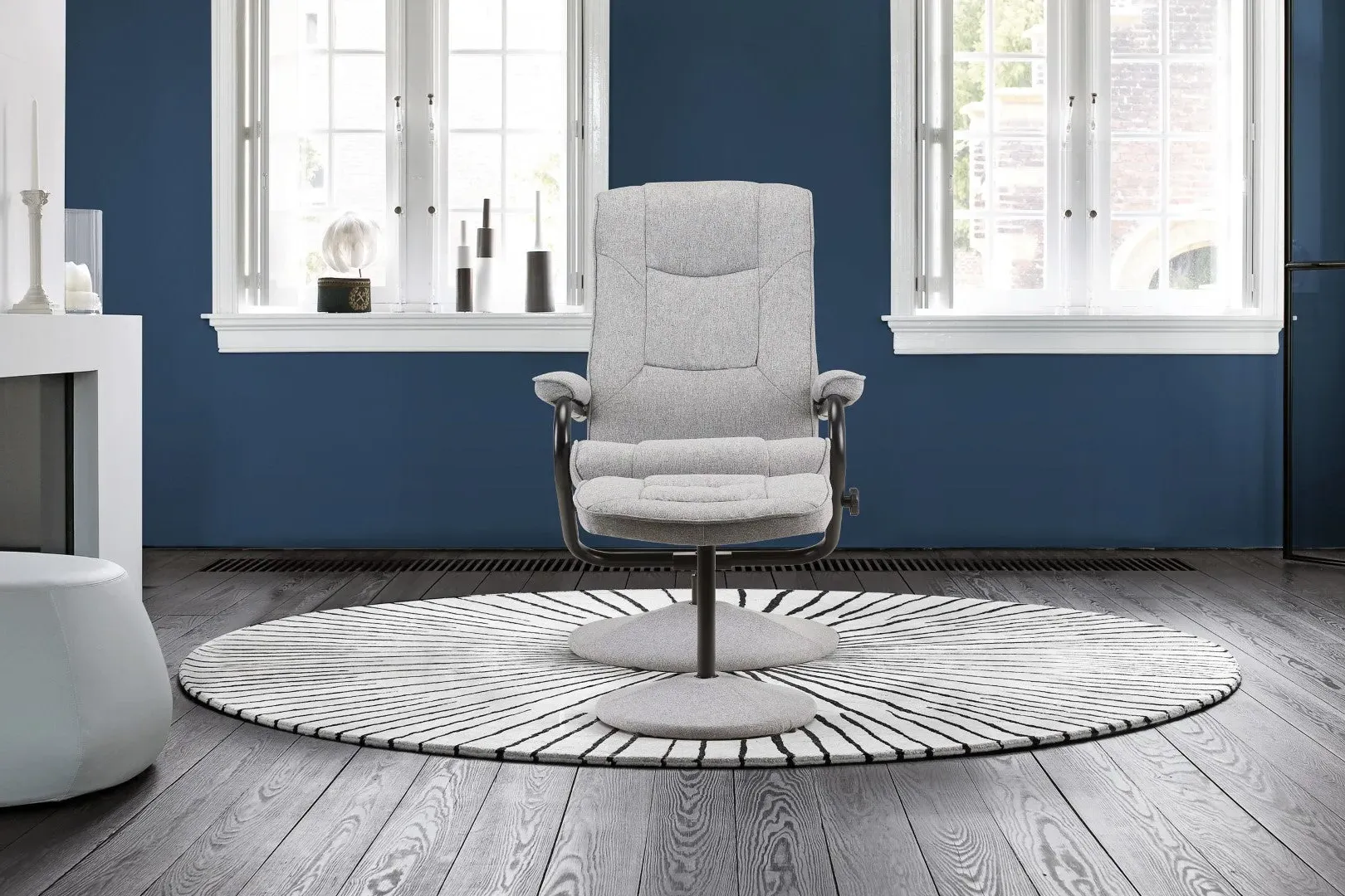 Swivel Chair with Footstool - Grey, Fabric