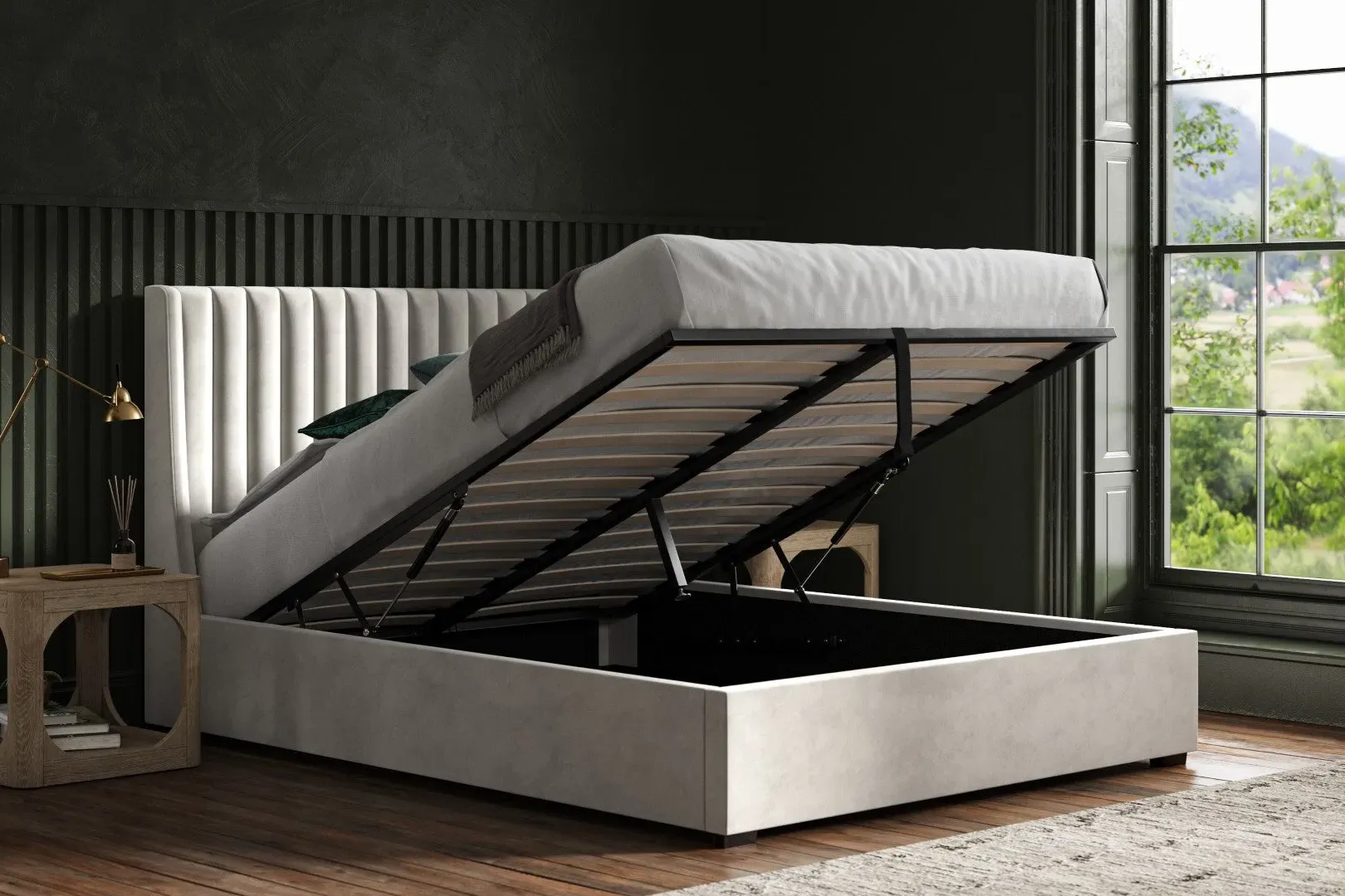 Double Ottoman Bed with Storage - Grey, Velvet image