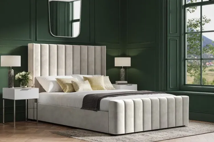 Double Ottoman Bed with Storage - Grey, Velvet image