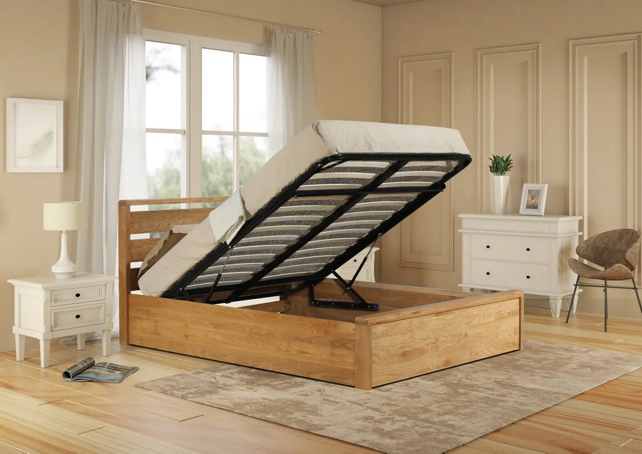 Double Ottoman Bed with Storage - Oak, Solid Wood image