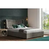 Double Ottoman Bed with Winged Headboard - Grey, Velvet