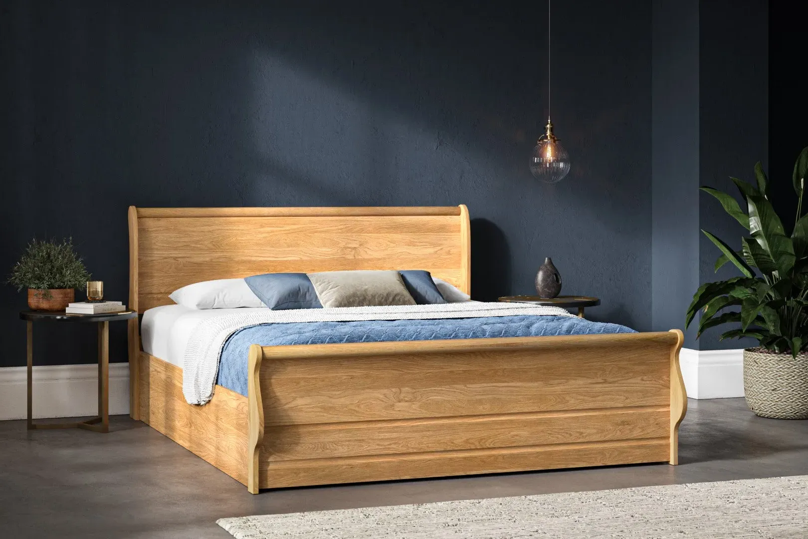 Double Sleigh Ottoman Bed with Storage - Oak image