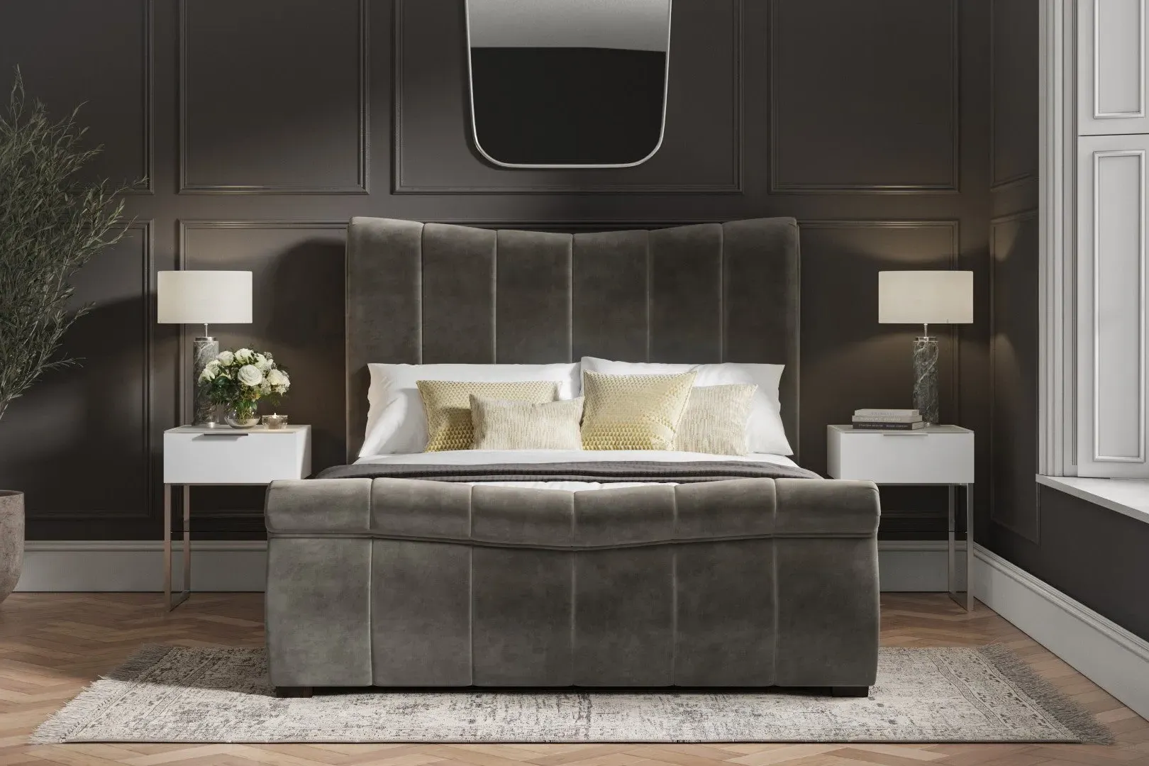 King Size Ottoman Bed with Storage - Grey, Velvet