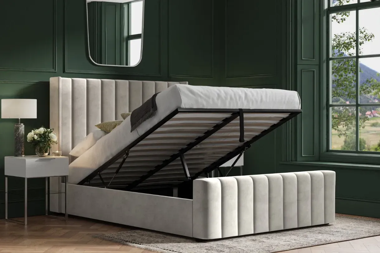 King Size Ottoman Bed with Storage - Grey, Velvet