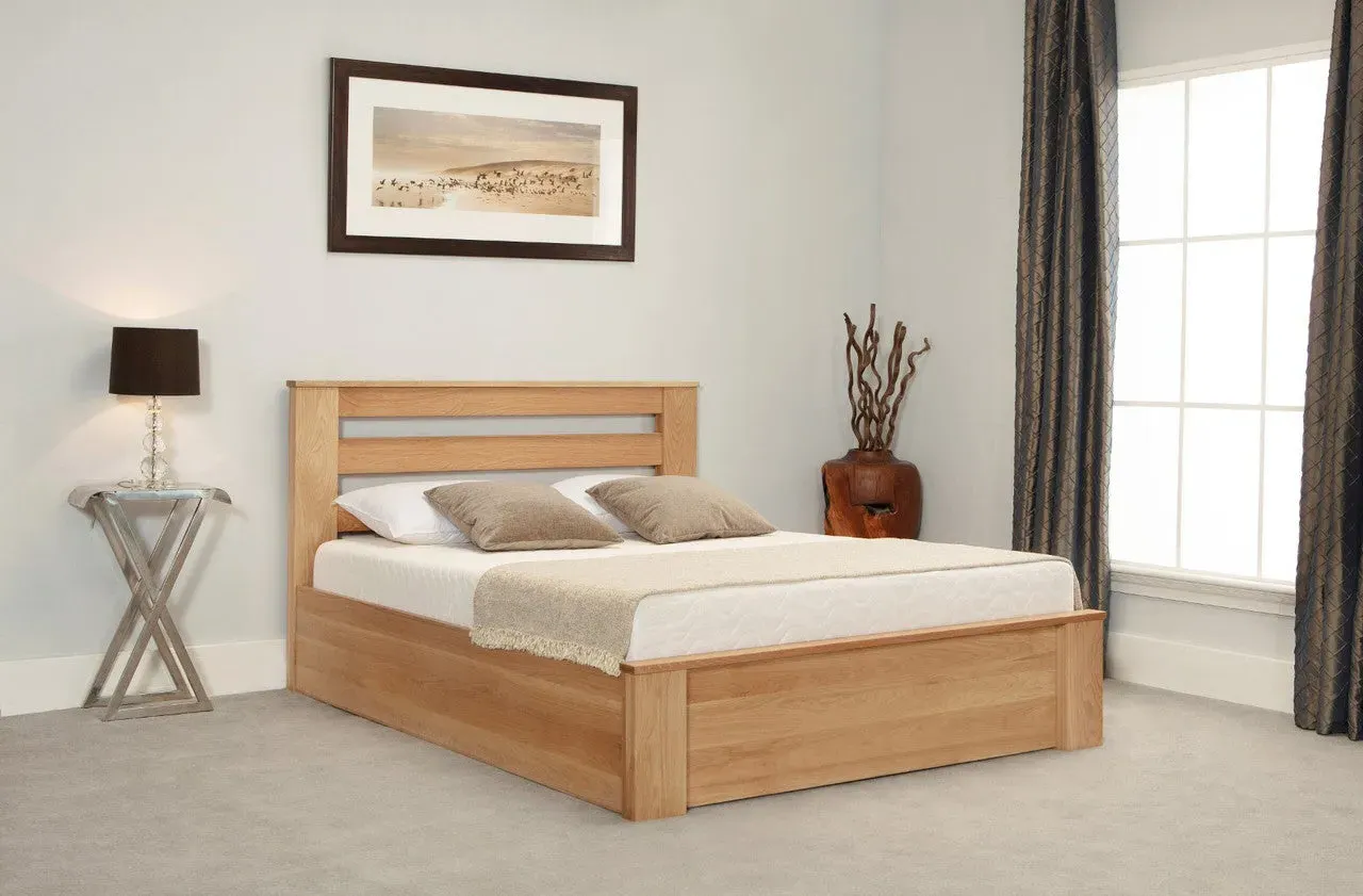 King Size Ottoman Bed with Storage - Oak, Solid Wood