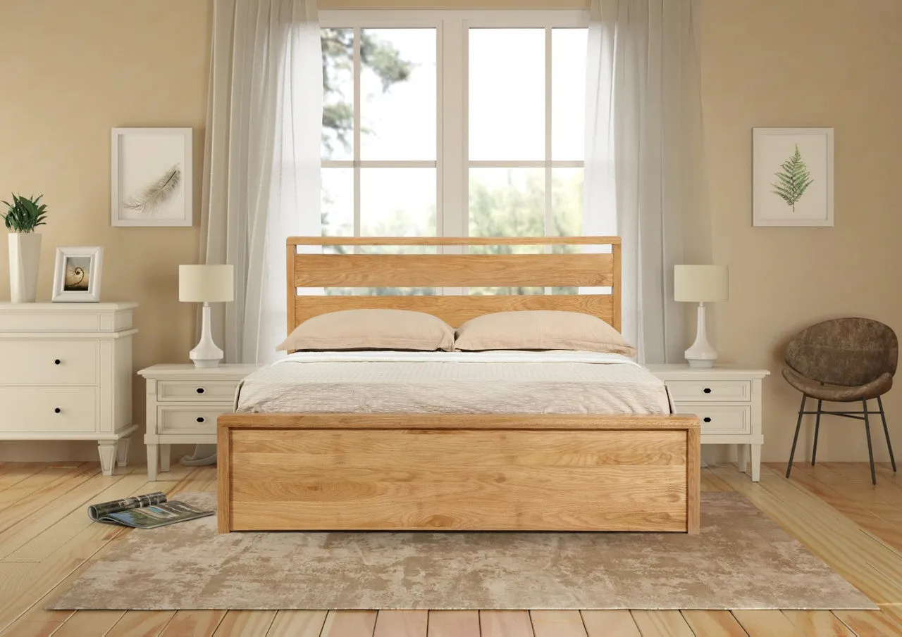 King Size Ottoman Bed with Storage - Oak, Solid Wood