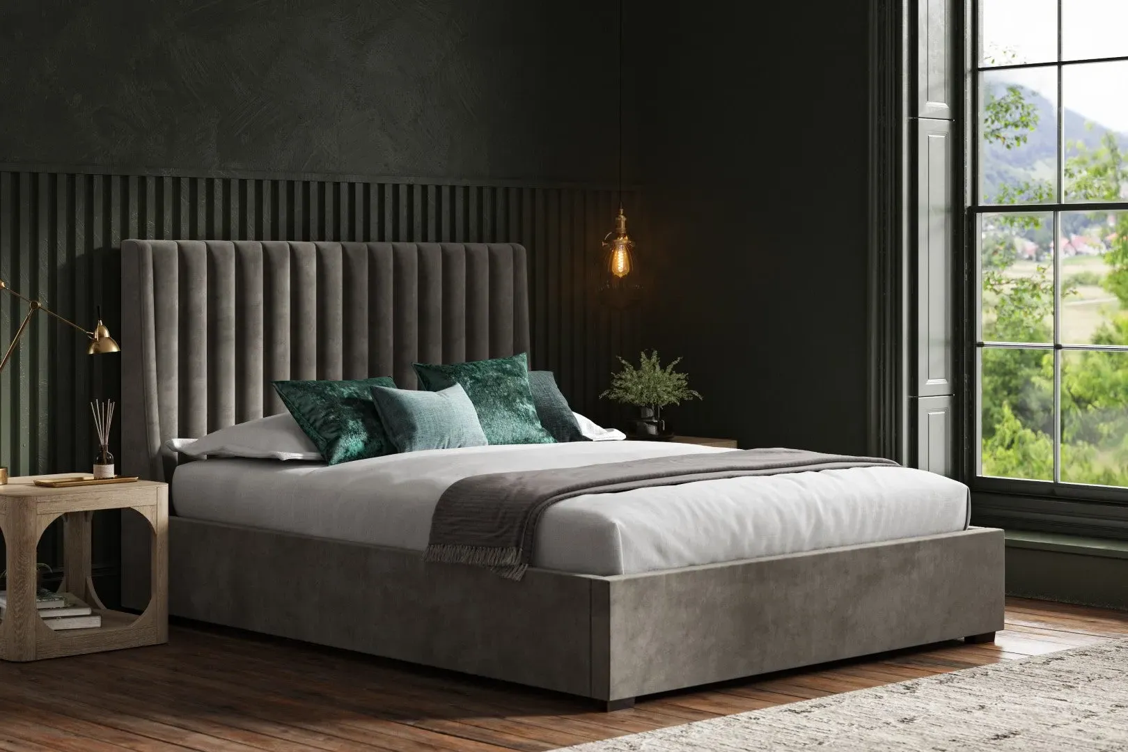 Super King Ottoman Bed Frame with Storage - Grey, Velvet