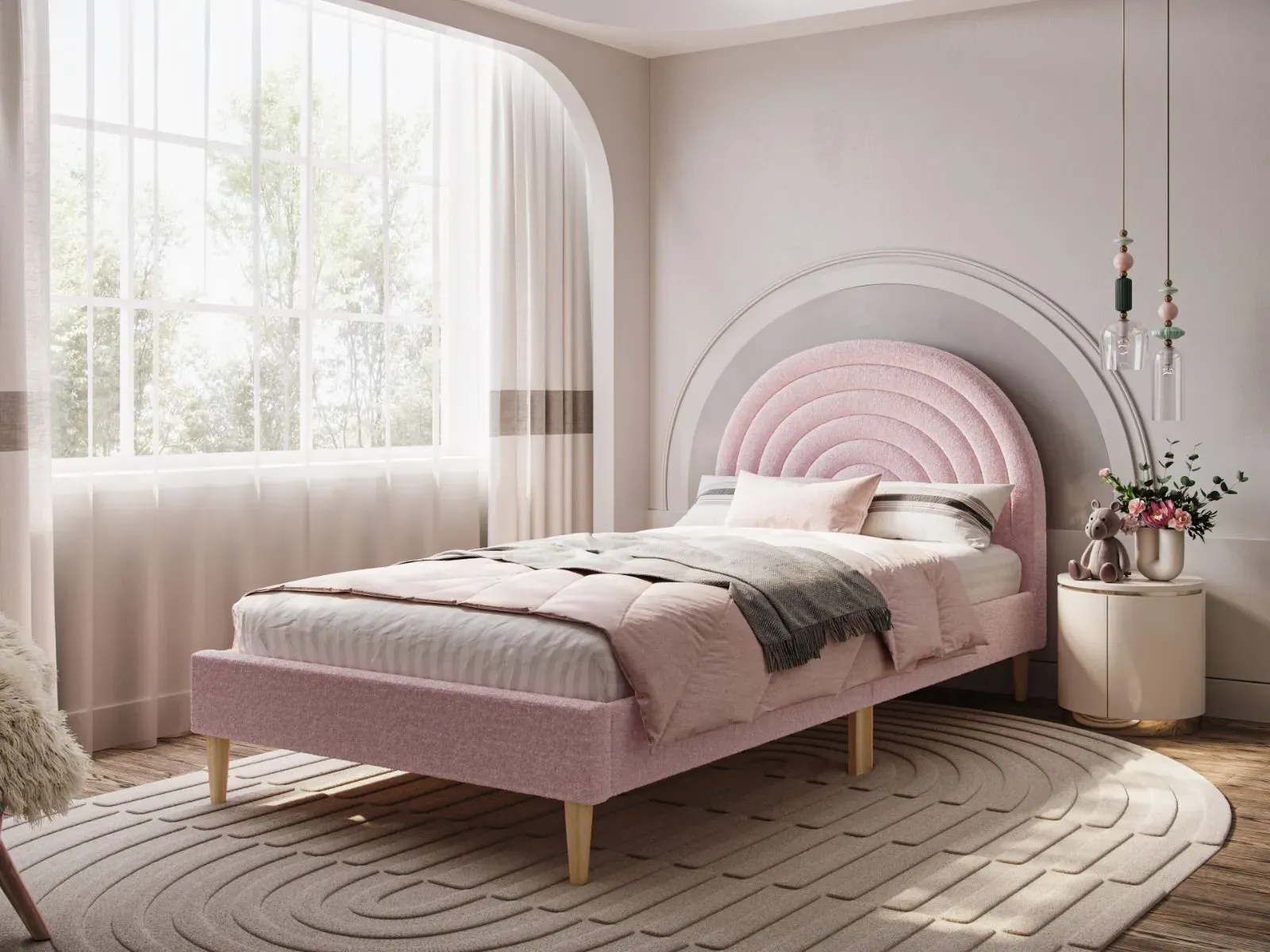 3ft Single Bed Frame - Pink, Boucle image