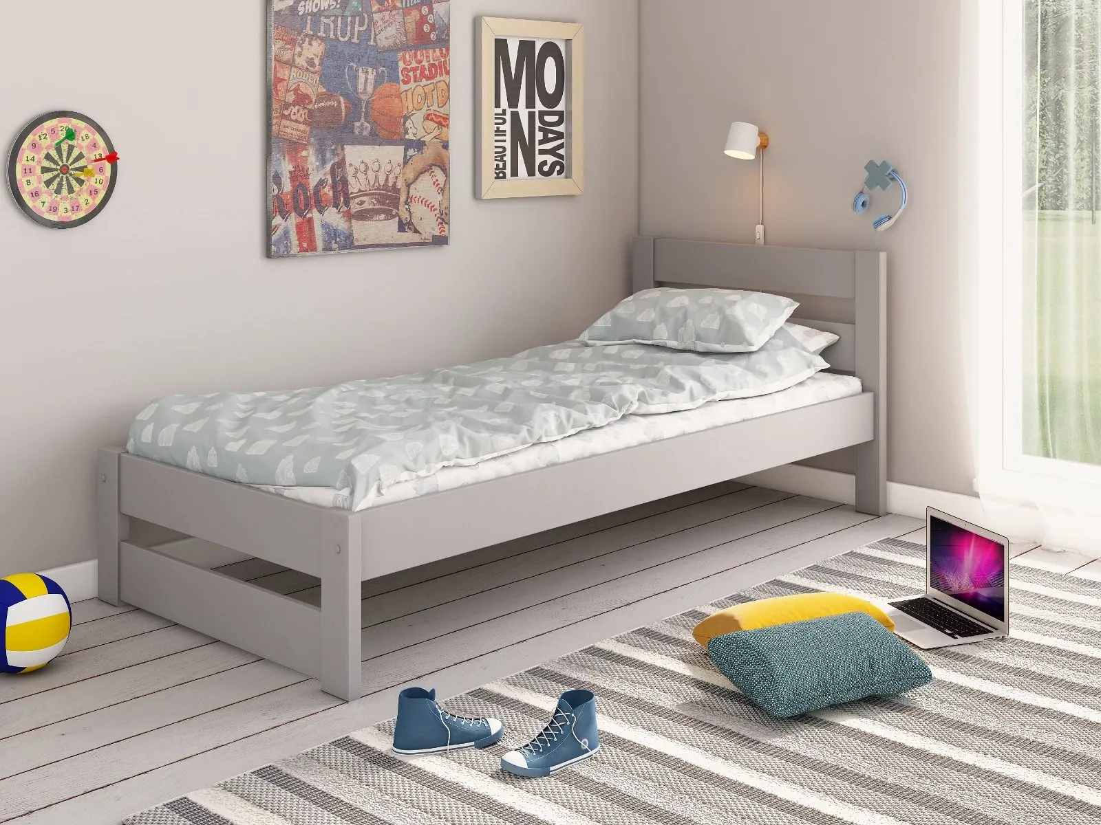 3ft Single Bed Frame - White, Pine image