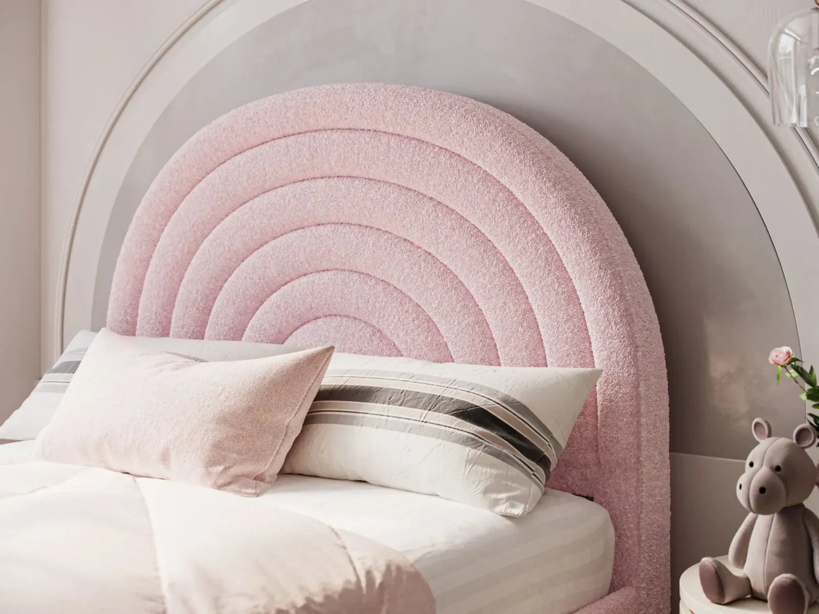 4ft6 Double Bed Frame - Pink, Boucle