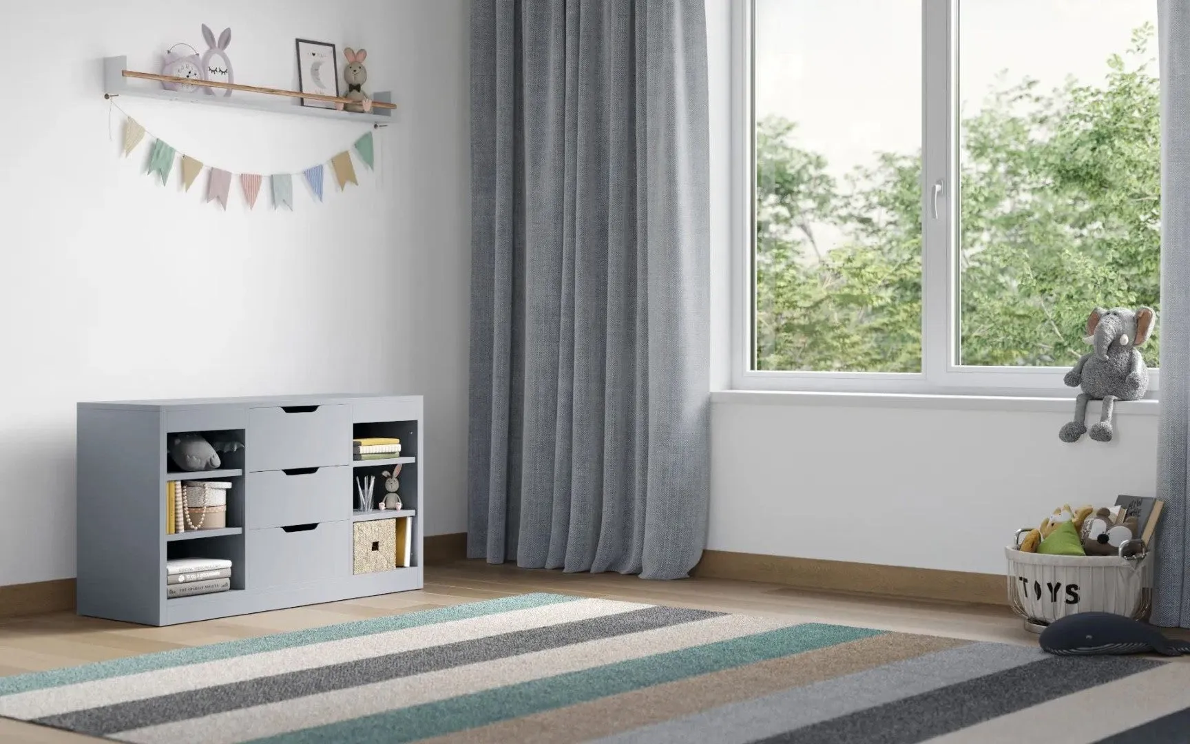 6-Shelf Drawer Unit with Storage - Grey, Wood image